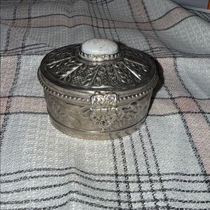 Antique Silver Plated Decorative Box with White Accent